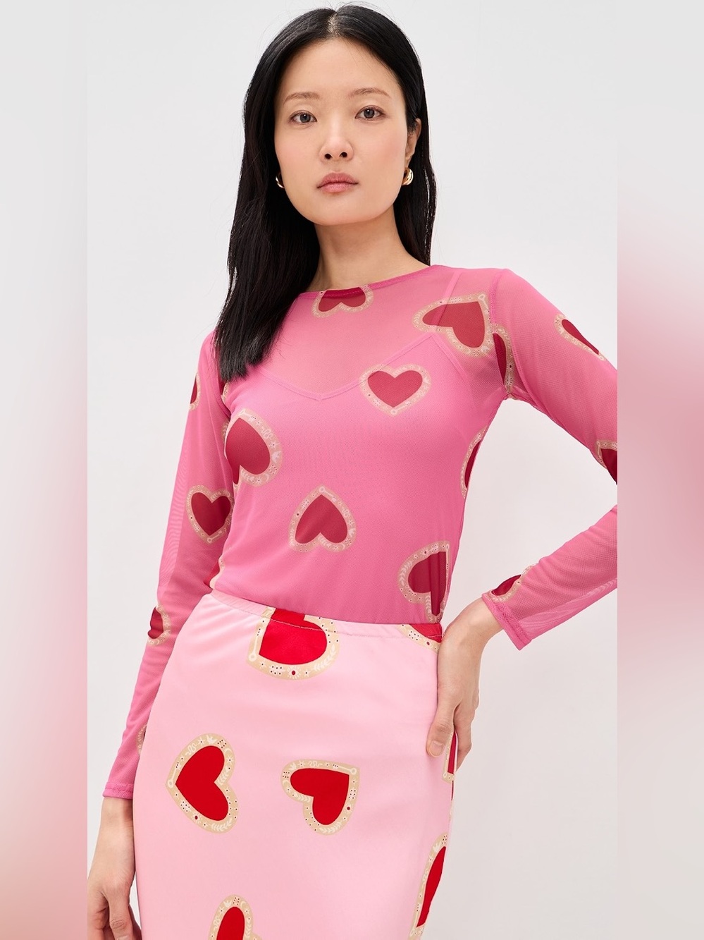 Never Fully Dressed Pink Hearts Mesh Top